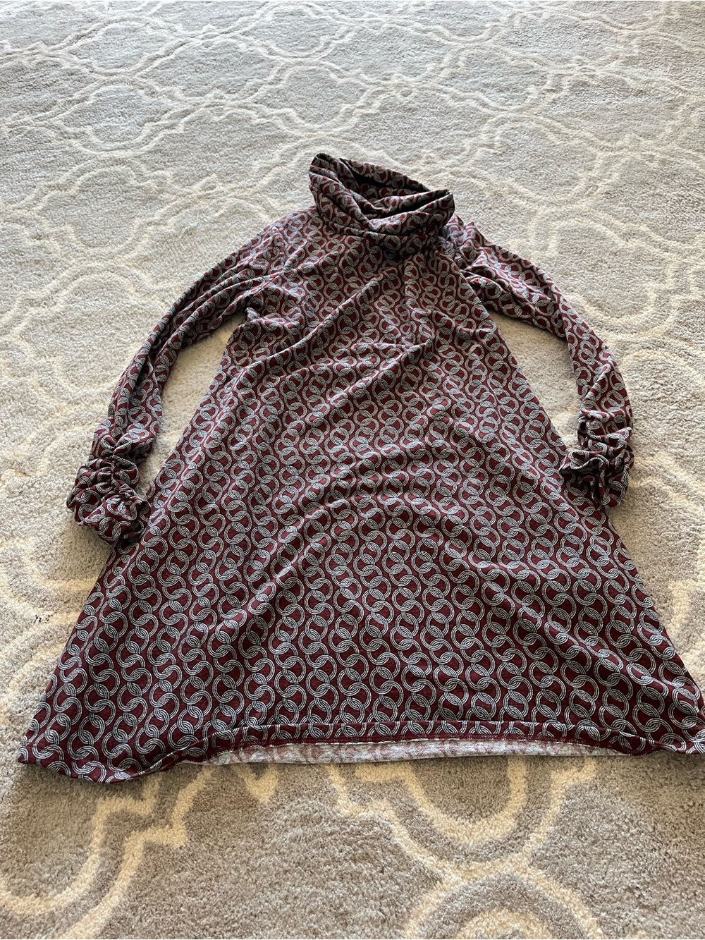 R&K Burgundy and Gray Long Sleeve Turtleneck Dress